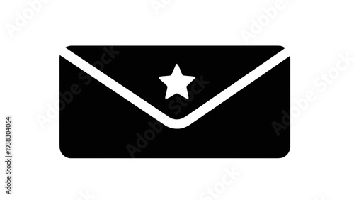 Vector illustration of black envelope icon with a white star on the flap on a transparent background
