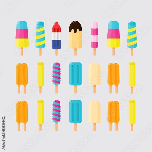 Colorful Flat Design Ice Cream Popsicle Set