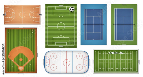 Collection of Various Sports Fields and Courts Illustration.