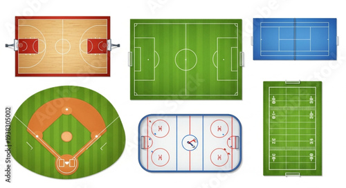 Collection of Various Sports Fields and Courts Top View.