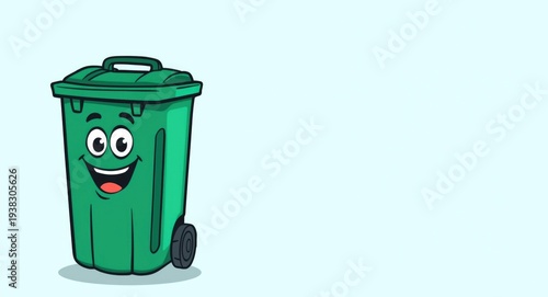 cartoon recyclable trash container with joyful face on clean background