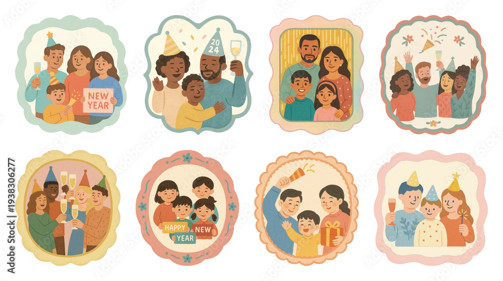 Obraz premium PNG Festive family celebrations illustrated joyfully, element set on transparent background