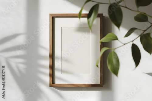 new International Museum Day Wooden frame on white wall with plant