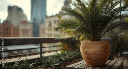 Seagrass basket planter with Kentia palm enhancing sustainable urban greenery