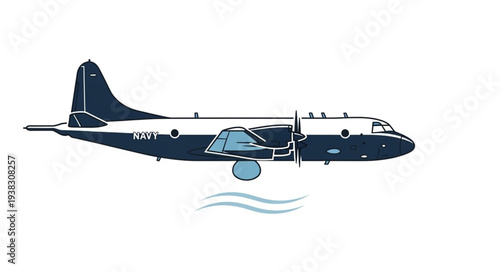 Vintage Dark Blue Airplane Illustration.