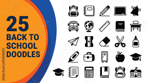 Back to school doodles include educational supplies and learning.