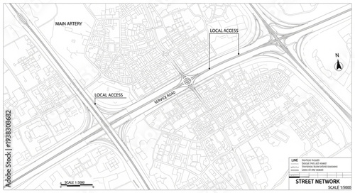 Vintage Map with Roads and Labels.