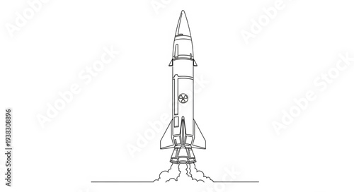 Vintage Rocket Ship Launching Upwards.