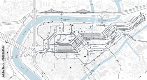 Vintage Map with Waterway Illustration.