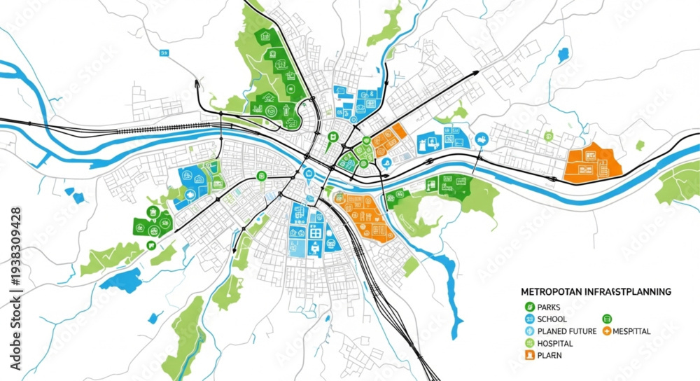 Fototapeta premium Urban Planning Map with Color Zones.