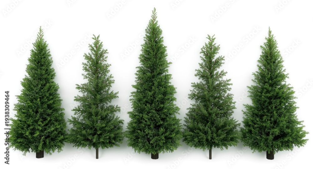 Fototapeta premium Decorative shrub clipping mask and fir tree garden design isolated on white background