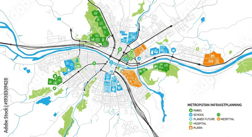 Urban Planning Map with Color Zones.
