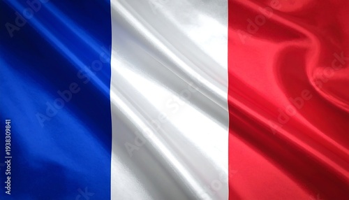 Tricolor flag with visible wavy texture, showing blue, white and red vertical stripes