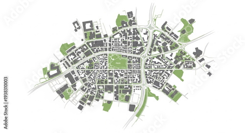 Urban Planning Map with Green Spaces.