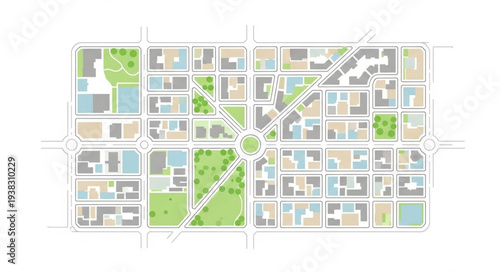 Urban Planning Map with Green Spaces.