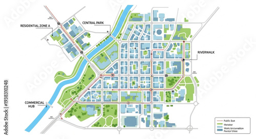 Urban Planning Map with Green Spaces.