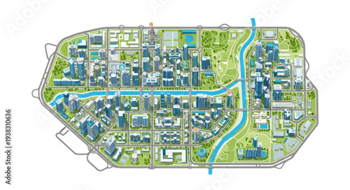 Urban Planning Map with Green Spaces.
