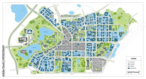 Urban Planning Map with Green Spaces.
