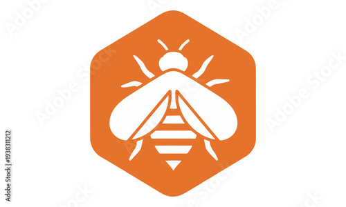 Honey Bee Logo Icon in Orange Hexagon Shape