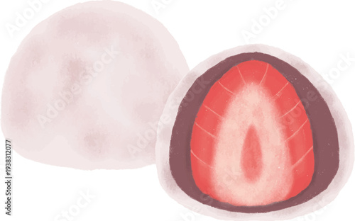 いちご大福の手描き風イラスト