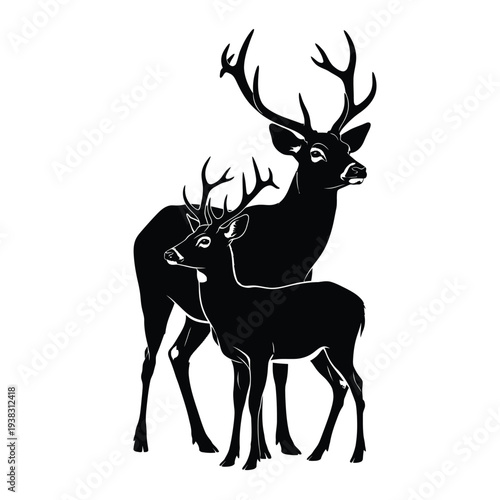 A wild deer silhouette vector illustration featuring a majestic stag with antlers, capturing the essence of nature and wildlife in a clean mammal head drawing for hunting or Christmas designs
