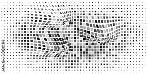 Mesh abstract rectangle halftone gradient texture. Vanishing polka dot background. Repeating dots gradation abstract