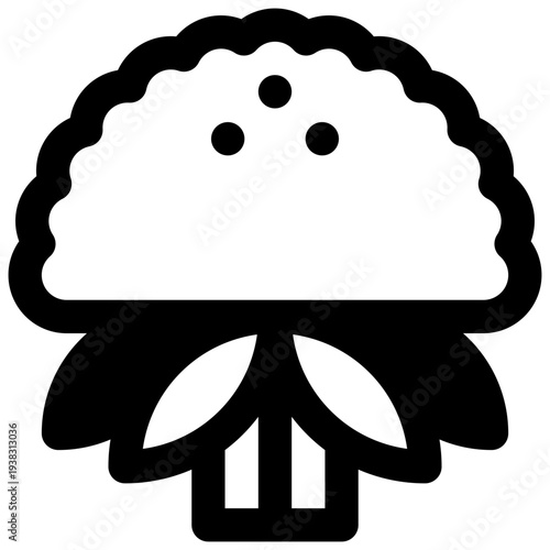 Broccoli. Outlined stroke vector icon with black-filled details.