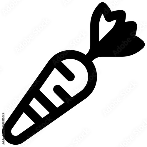 Carrot. Outlined stroke vector icon with black-filled details.
