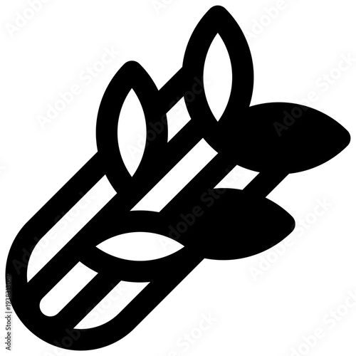 Celery. Outlined stroke vector icon with black-filled details.