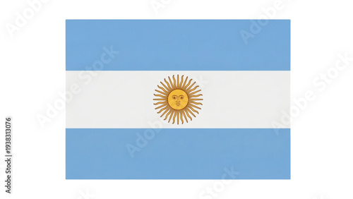 The striking flag of Argentina, featuring sky blue and white stripes with the golden Sun of May emblem prominently displayed