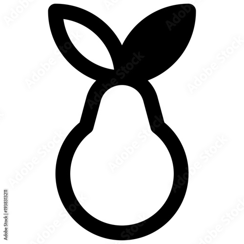 Pear. Outlined stroke vector icon with black-filled details.