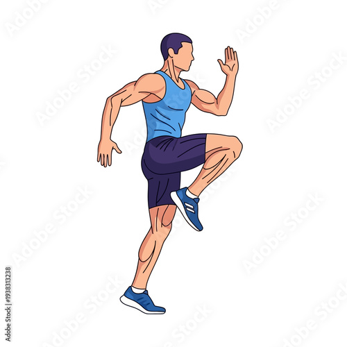 Man doing high knees exercise, running in place, fitness workout, cardio, healthy lifestyle