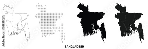 Bangladesh Map Set with Administrative Divisions Vector Illustration