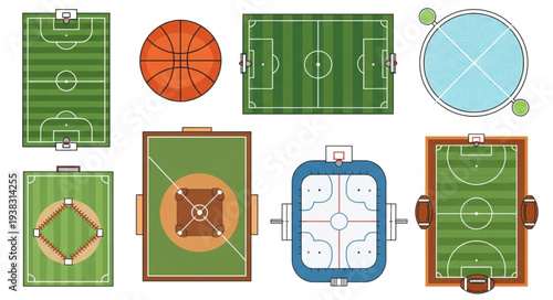 Collection of Top Down Sports Fields and Courts Illustration.