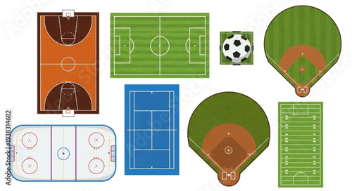 Collection of Various Sports Fields and Courts Top View.