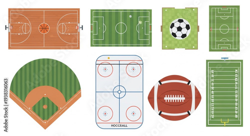 Collection of Various Sports Fields and Balls.