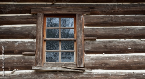Wallpaper Mural Cracked wooden window in old rural building with fragile log siding Torontodigital.ca