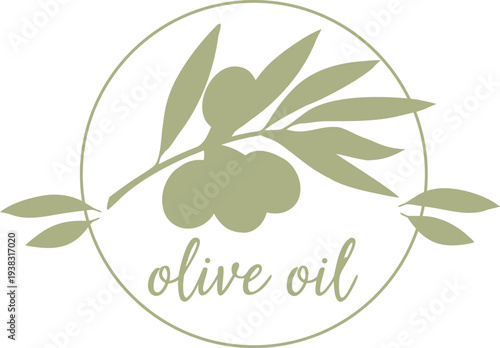 Olive Oil Logo with Branch and Leaves Vector Illustration