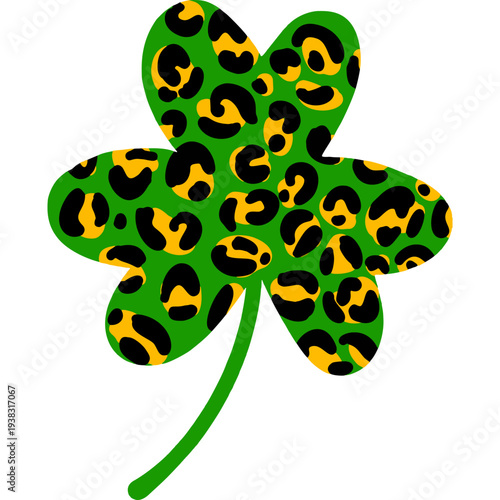 Leopard Print Four Leaf Clover Lucky St Patrick’s Day Illustration