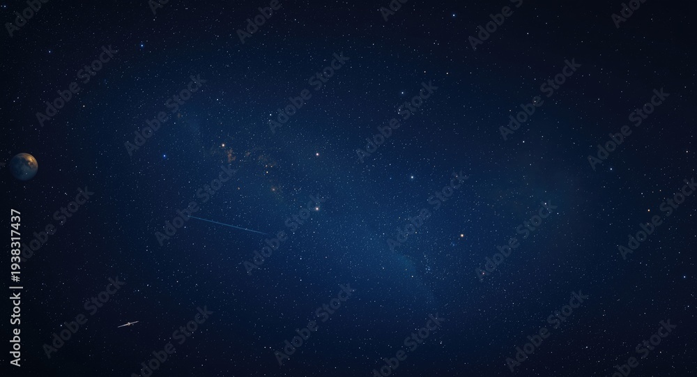 Fototapeta premium Dark starry sky with planets, satellites, and meteors in animated universe