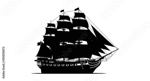 Vintage Sailing Ship Silhouette Illustration.