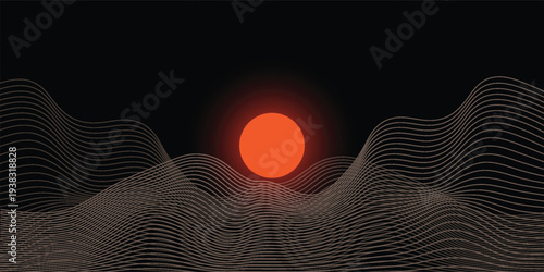 Retro background futuristic landscape 1980s 80s party background. Retro 80s sun and red background. Vector illustration. EPS 10