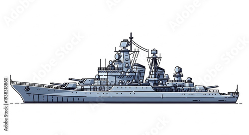 Warship Cruiser Naval Vessel Illustration.