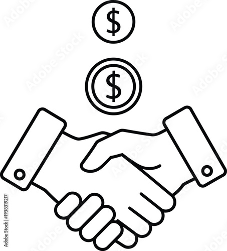 Handshake with dollar coins symbolizing a financial agreement or partnership.