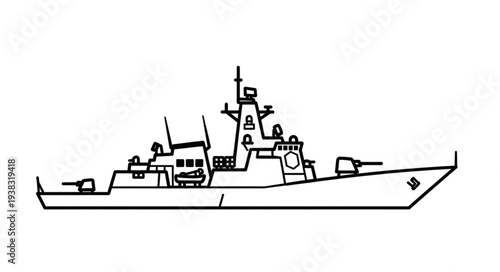 Warship Illustration Side View Naval Vessel.