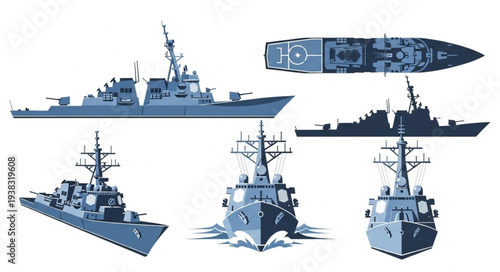 Warship Illustrations in Various Angles.