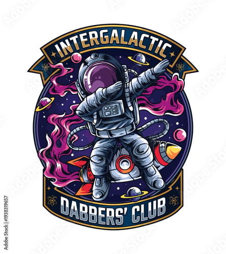 Astronaut in space t-shirt design with planets  and stars and nebula isolated on transparent background for intergalactic club emblem design T-shirt Design