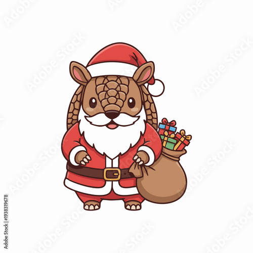 festive armadillo santa claus character