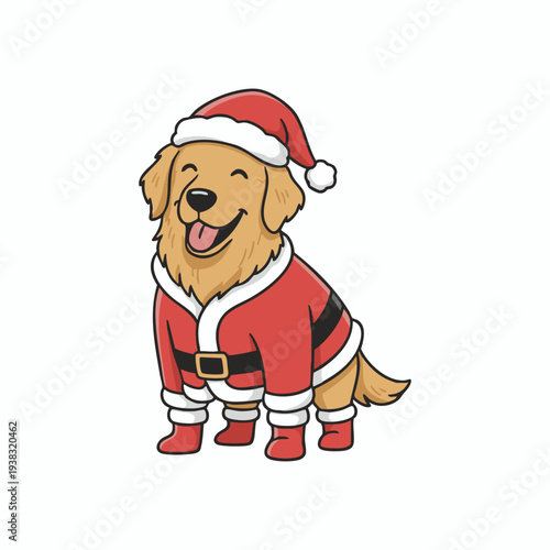 festive golden retriever dog in santa suit