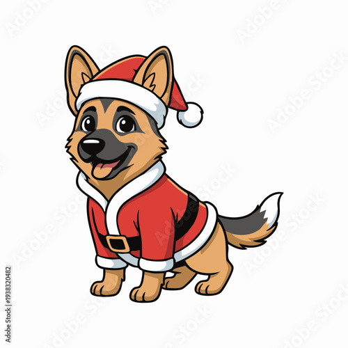 festive german shepherd puppy in santa suit